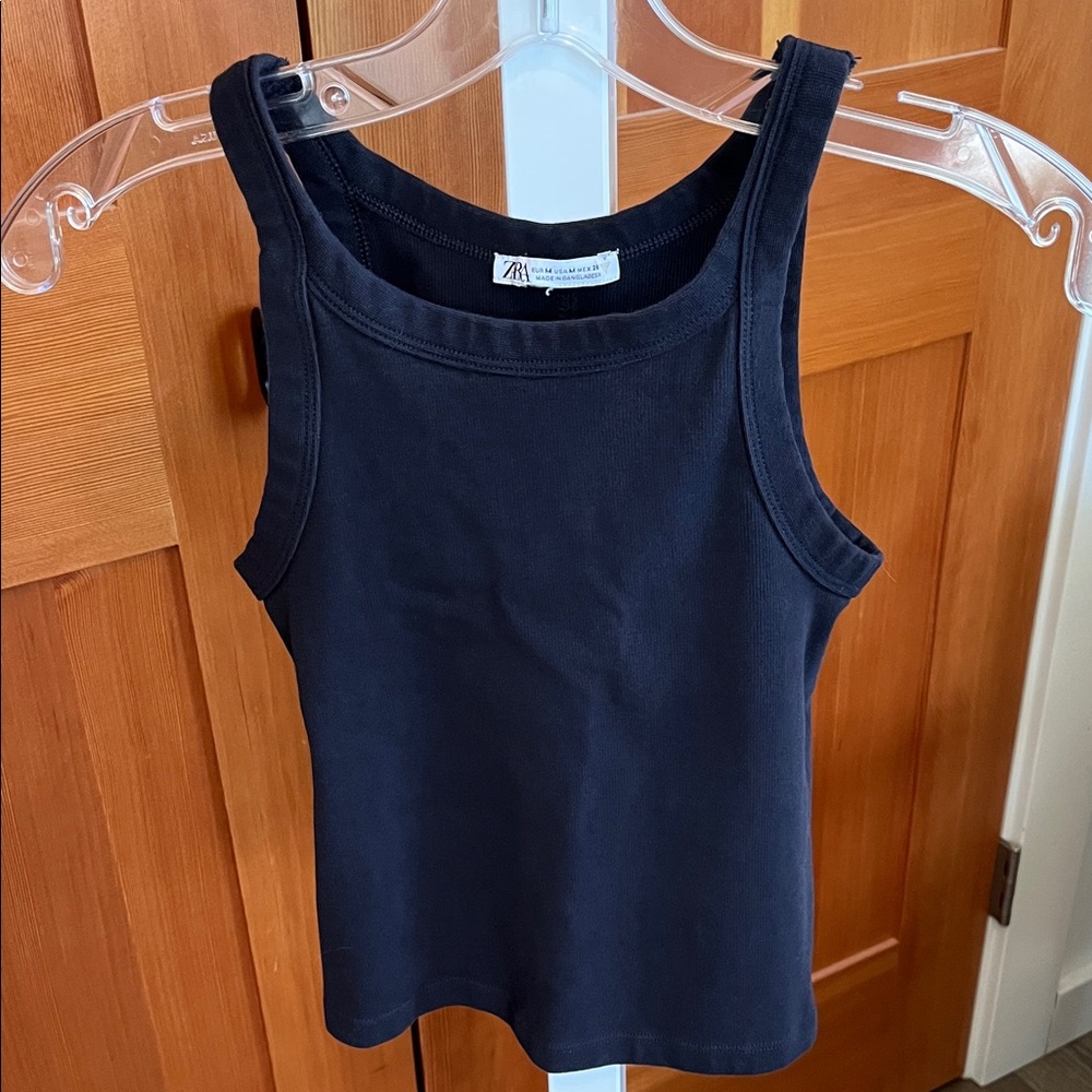 Zara 90’s cropped Navy Ribbed Tank